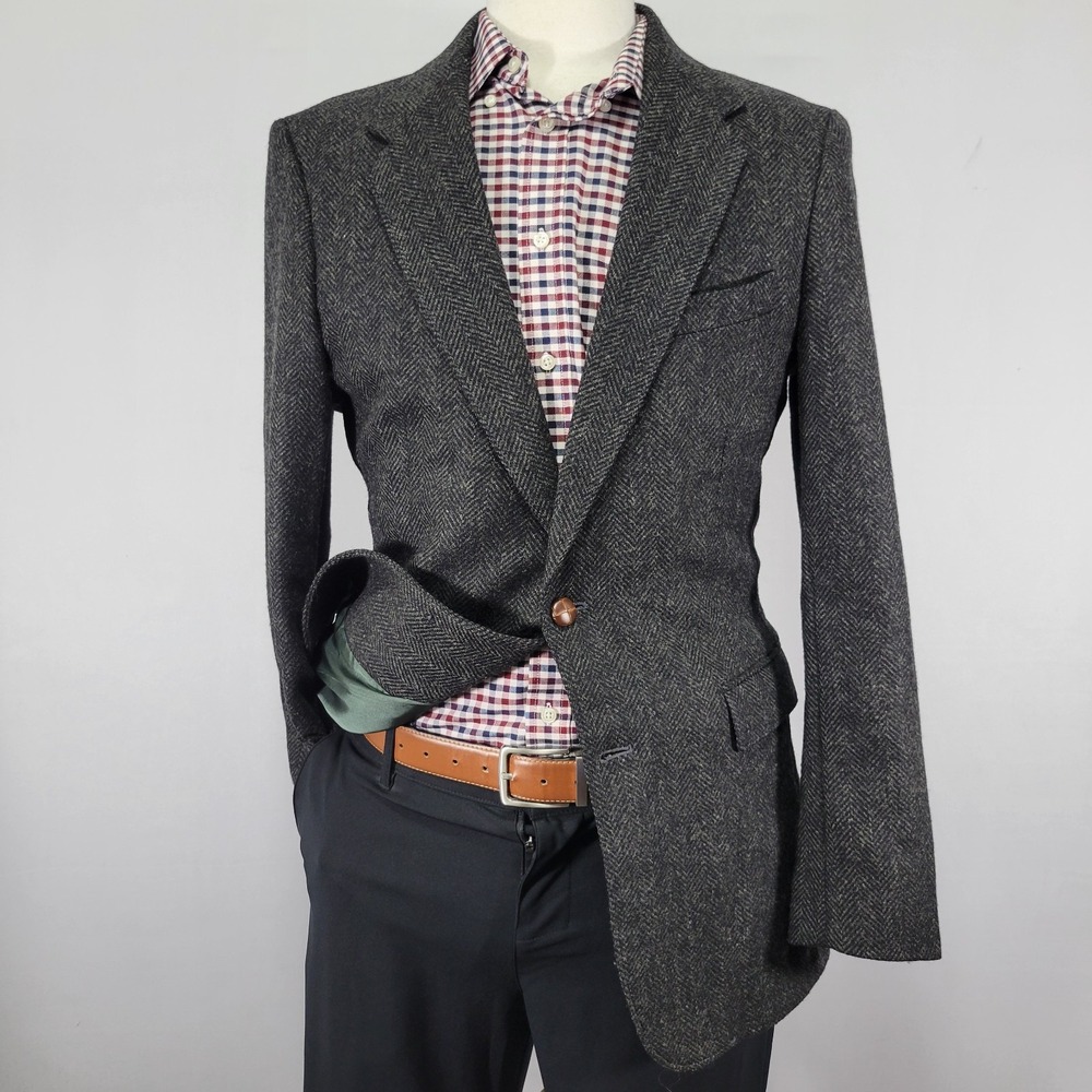 John Henry Men's Tweed Sport Coat Blazer Two Button Herringbone Wool‎ Size 40R